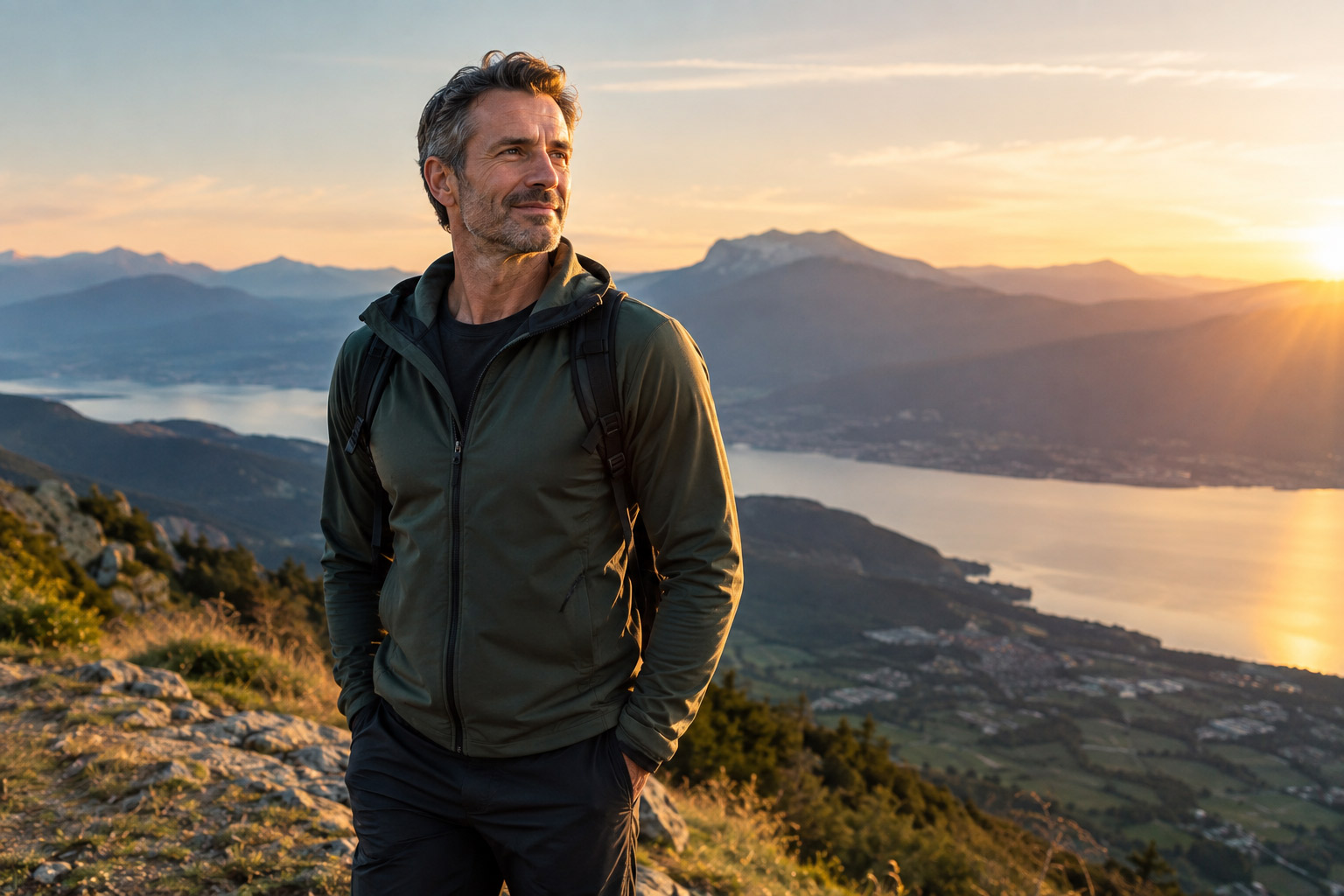 Person mit Energie in der Abendsonne